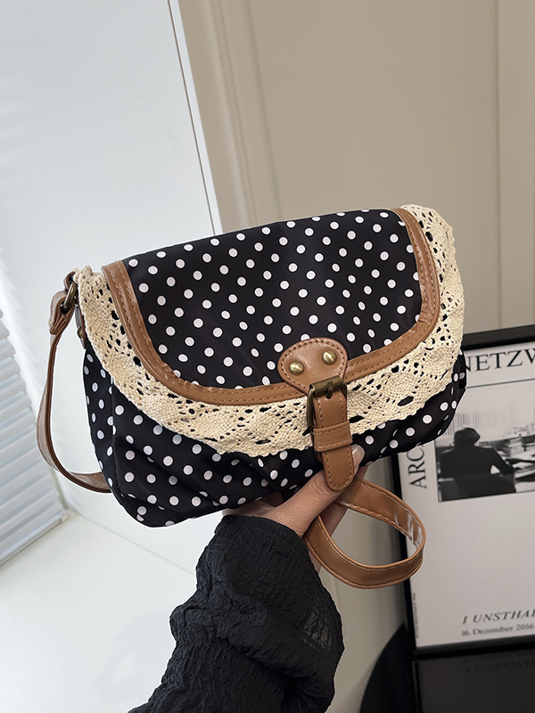 Women'S Young Bags - Tas Selempang Kanvas Berhias Renda Polka