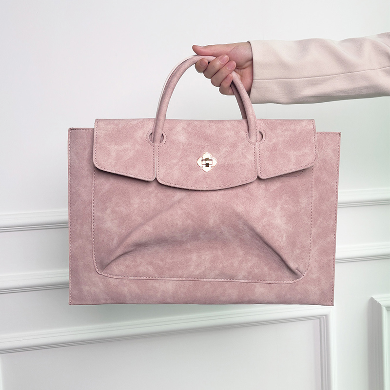 Tas Laptop Tote Kulit PU Pink  - Women Hand Bags For Office ulasan dan harga