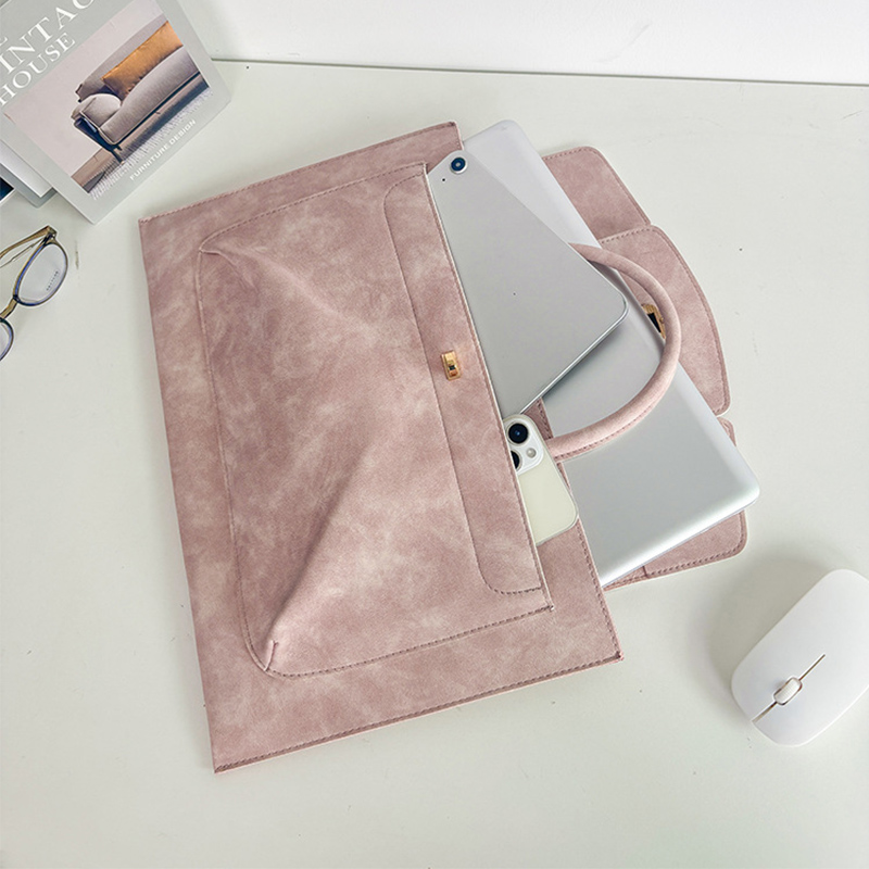 Tas Laptop Tote Kulit PU Pink  - Women Hand Bags For Office ulasan dan harga