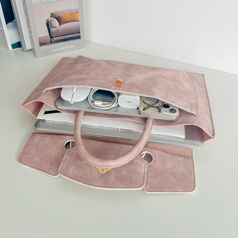Tas Laptop Tote Kulit PU Pink  - Women Hand Bags For Office ulasan dan harga