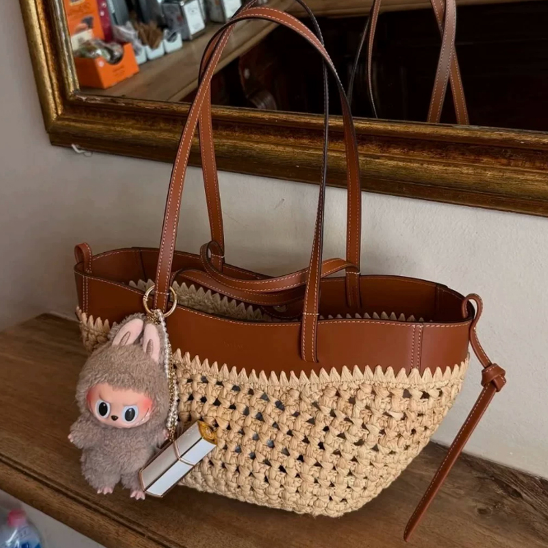 Tas Anyaman Rafia dan Kulit PU - Women'S Raffia Bags ulasan dan harga